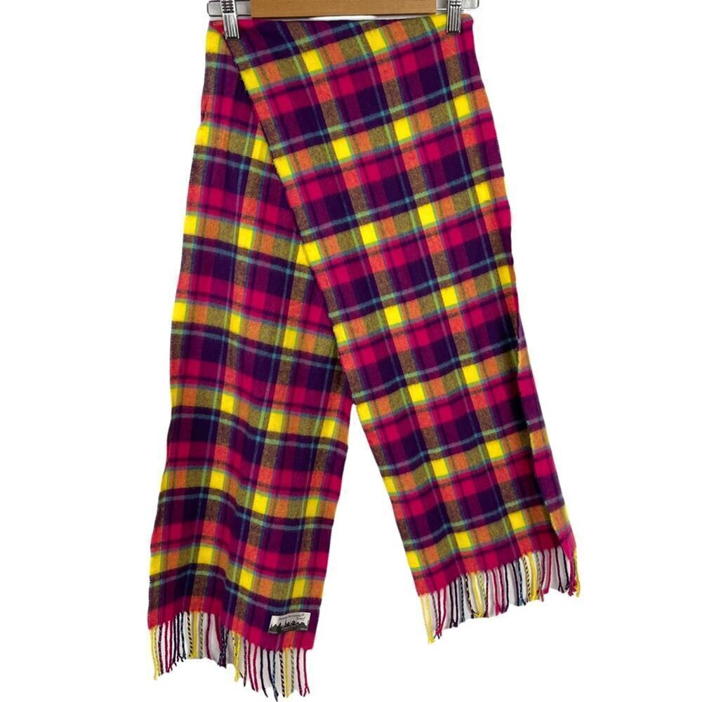 Manhattan Hat Company Multicolor Pink Purple Plaid Cashmere Feel Fringe Scarf